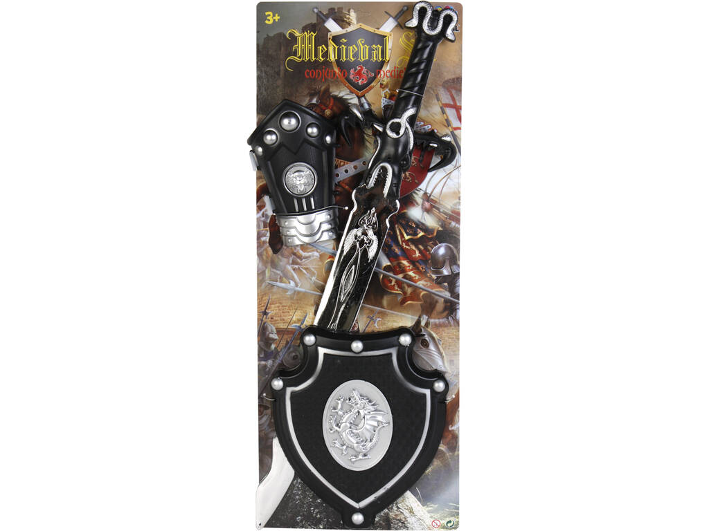 Set Silber Dragon Knight mit Schwert, Schild und Armband