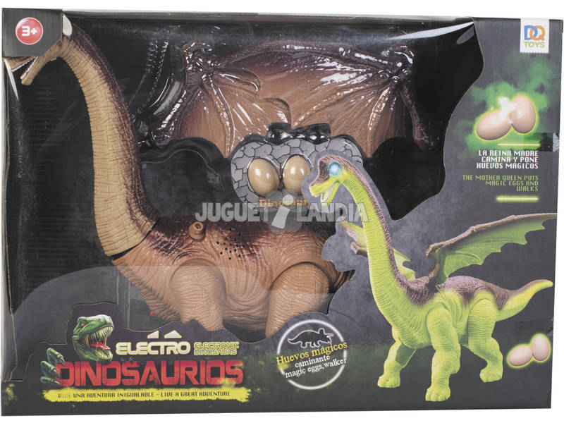 Dinosaure 45 cm. Marcheur avec lumières, sons et 3 oeufs