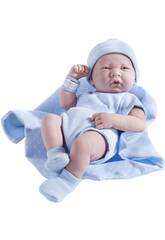 Neugeborene Puppe 36 cm. Mit blauem gepunktetem Anzug und Decke JC Toys 18540