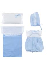 Vestito Bambola 43 cm. Lavorato a Maglia Celeste Con Piumone Asivil 3363491