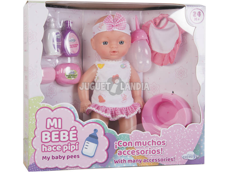 Set Muñeca Bebé 30 cm. Bebe y Orina con Accesorios, Comida y Orinal