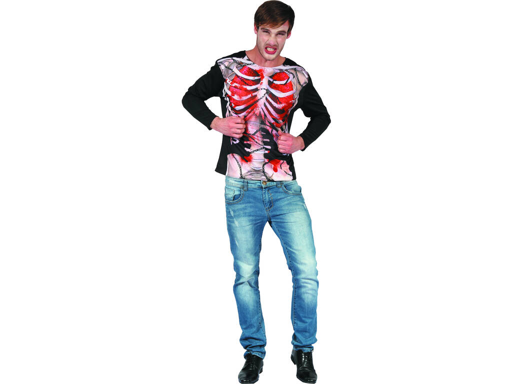 Disfraz Adulto Camiseta Zombi Esqueleto Talla XL