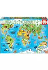 Puzzle 150 Weltkarte Tiere Educa 18115