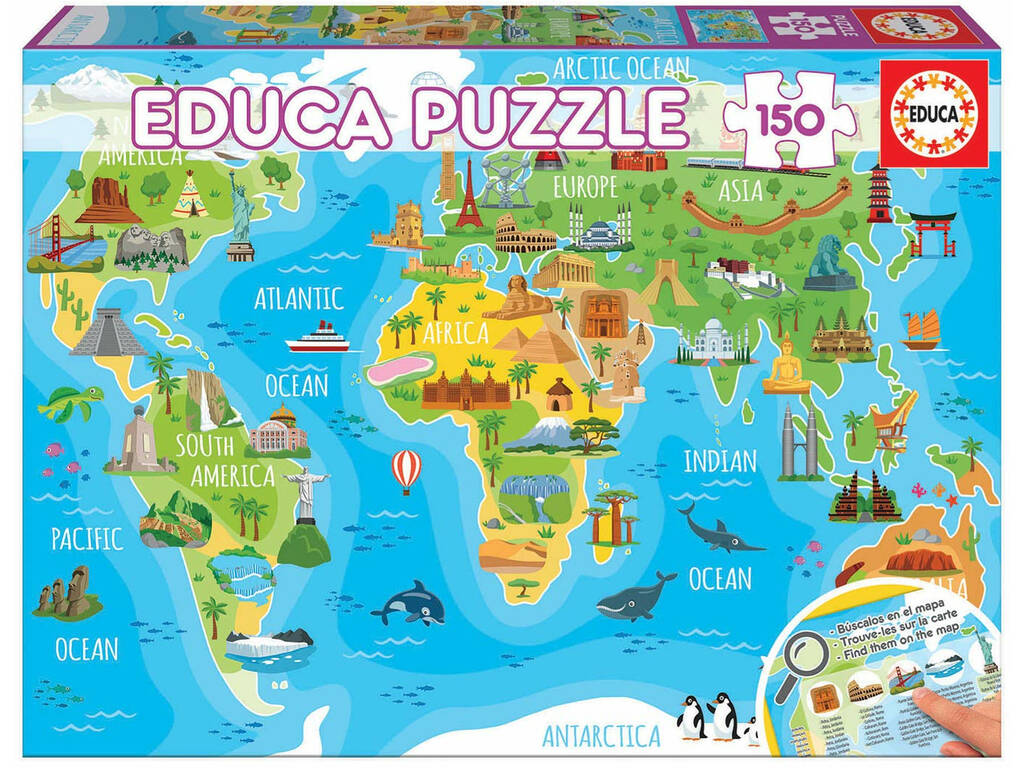 Puzzle 150 Mapamundi Monumentos Educa 18116