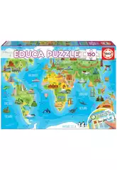 Puzzle 150 Mapa-múndi Monumentos Educa 18116