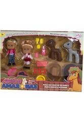 Set 2 Bambole Gemelline 13 cm con 2 Pony e Accessori