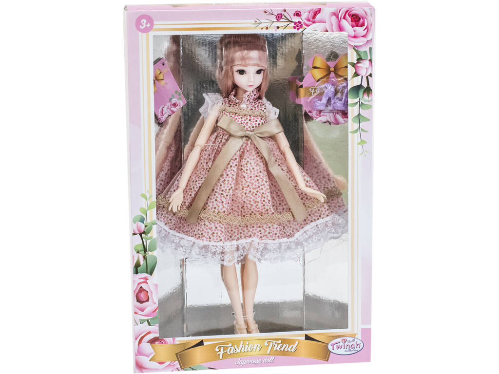 Muñeca Estilo Japón 29 cm. Vestido Rosa Lunares