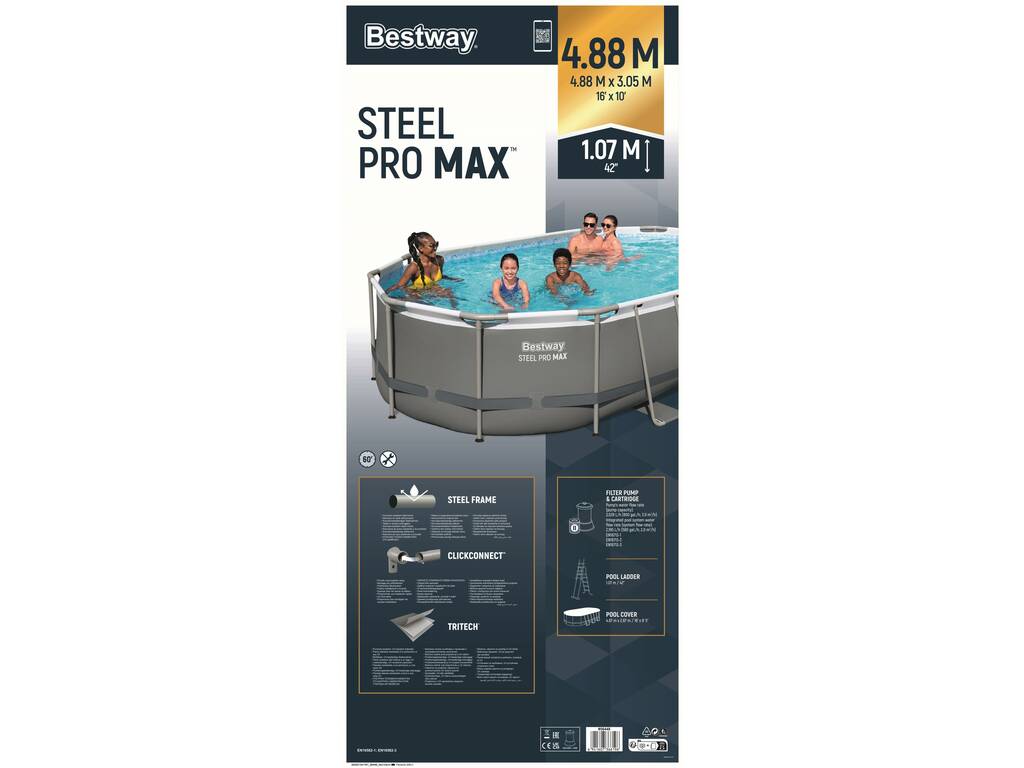 Abnehmbarer Pool Oval Power Steel 488x305x107 cm. Bestway 56448