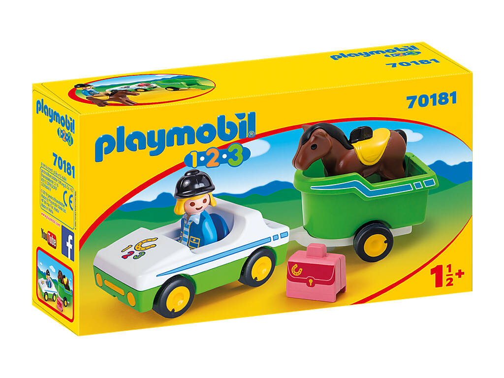 Playmobil 1,2,3 Coche con Remolque de Caballo Playmobil 70181