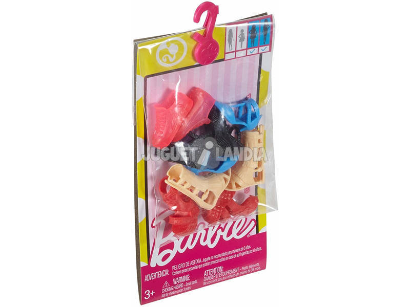 Barbie Pack di Scarpe da Ginnastica, Pantofole alte, Scarpe con Zeppa e tacchi alti Mattel FCR93