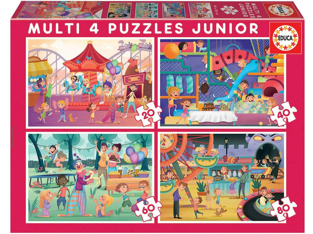 Puzzle Multi 4 Junior Parque Atracciones + Fiesta Infantil Educa 18601
