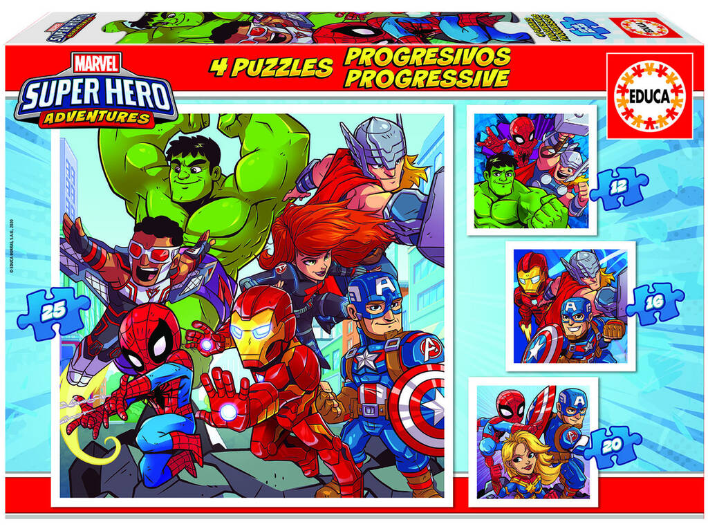 Puzzle Progresivos Marvel Super Heroe Adventures 12-16-20-25 Educa 18647