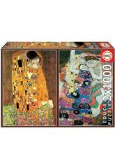 Puzzle 2x1000 El Beso + La Virgen, Gustav Klimt Educa 18488