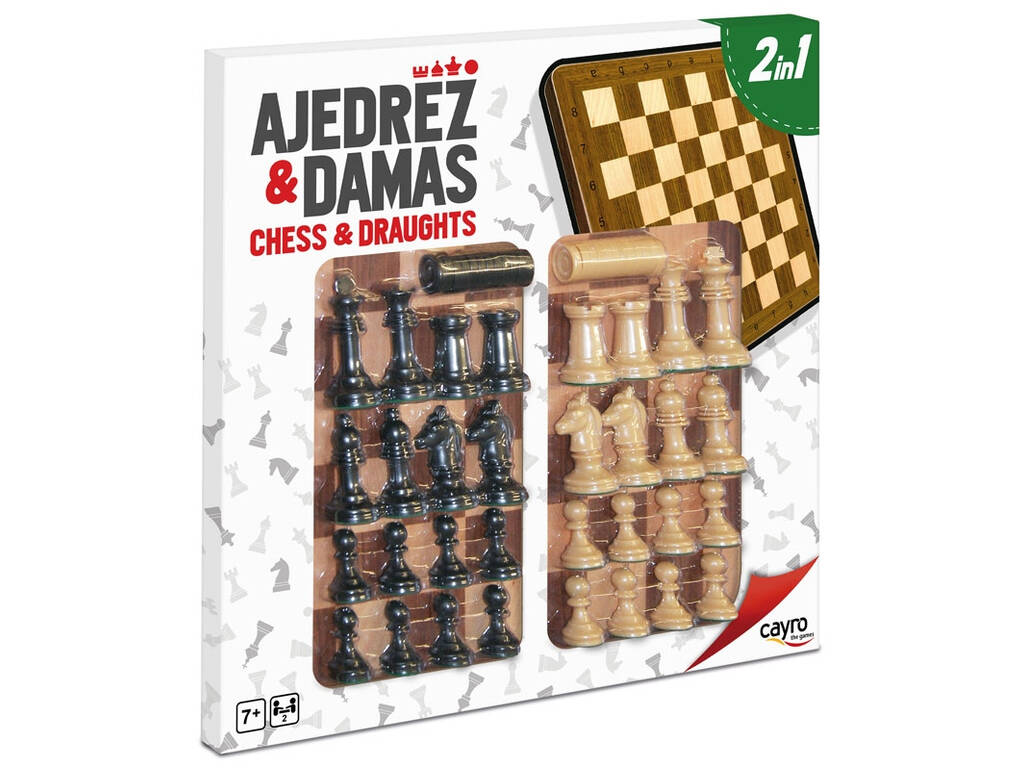 Plateau en Bois 40x40 cm. Jeu d'Échecs-Jeu de Dames Cayro 094