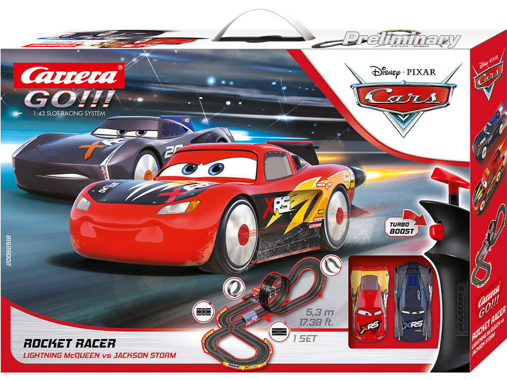 Cars Rocket Racer Lightning und Storm 5.3 m. Rennstrecke mit Rennlichtern 62518