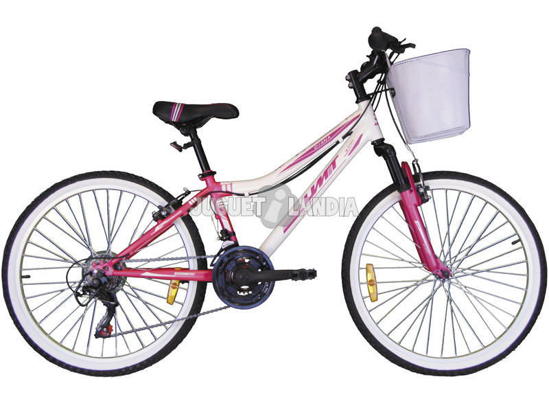 Bicicleta Diana 24 Rosa y Blanca con Cambio Shimano 18v y Cesta Umit 2472CS-35
