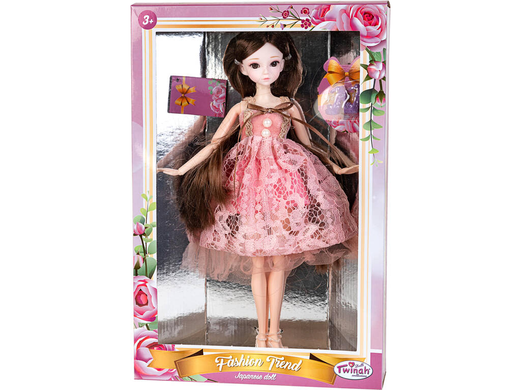 Bambola Stile Giappone 29 cm. Abito Rosa Perla