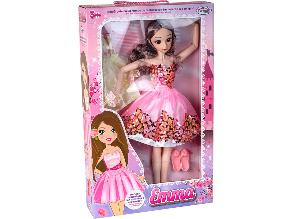 Muñeca Emma Maniquí Articulada 56 cm. Rosa con 2 Vestidos