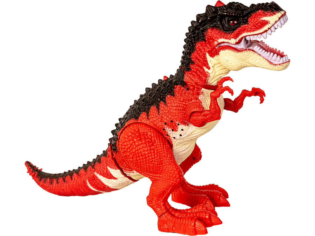 Roter Dinosaurier 34 cm. Der Dampf ausstößt und Eier legt
