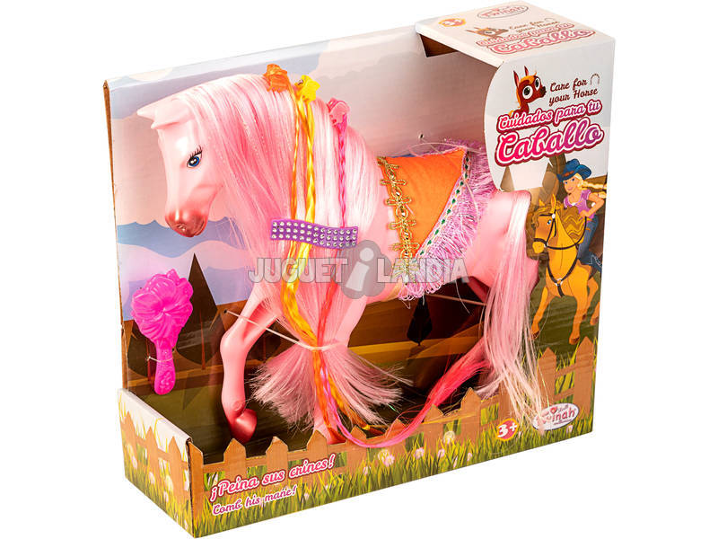 Cavallo Rosa con Criniera Lunga e Spazzola