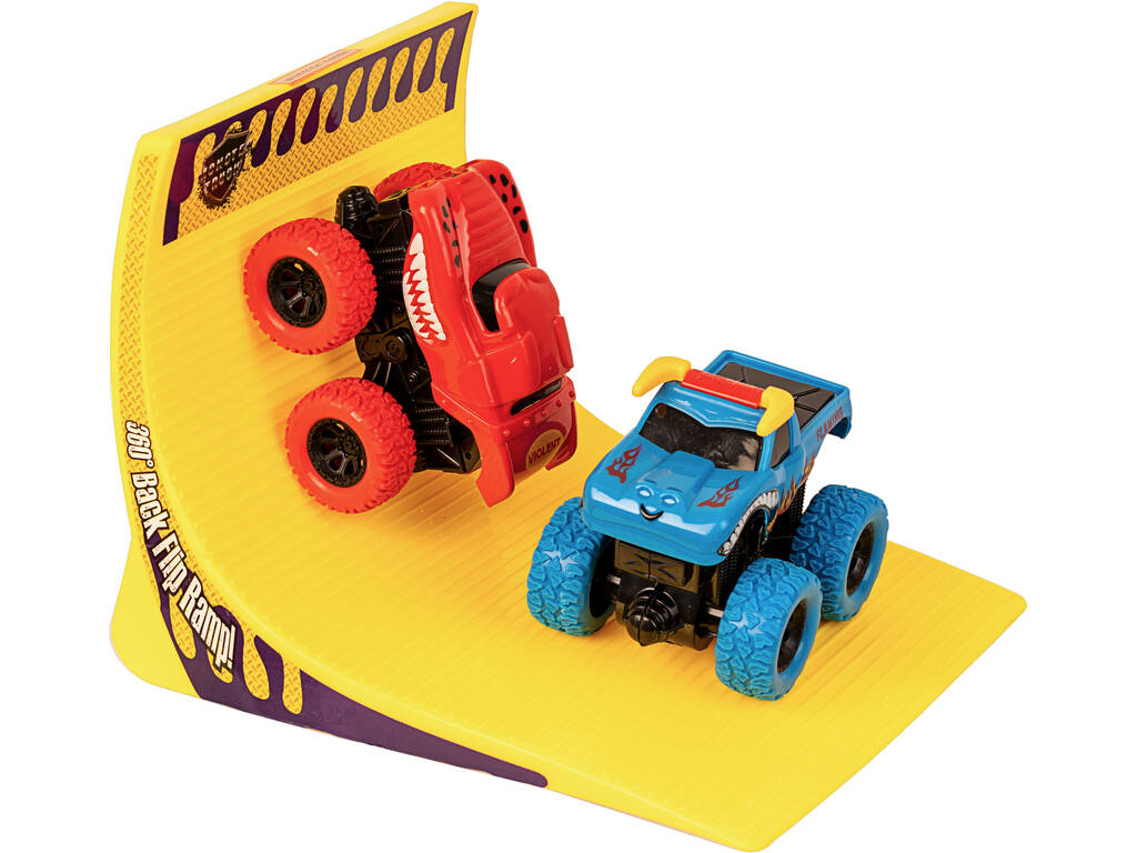 Monster Truck Vehículos Acróbatas con Rampa Rojo y Azul