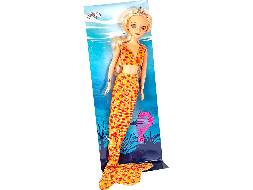Bambola Sirena 30 cm. Giallo e Rosso