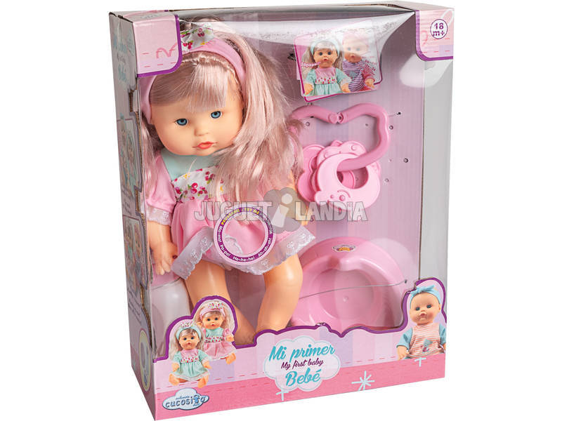 Puppe 30 cm. Baby Rosa Mädchen mit Töpfchen und Accesoires