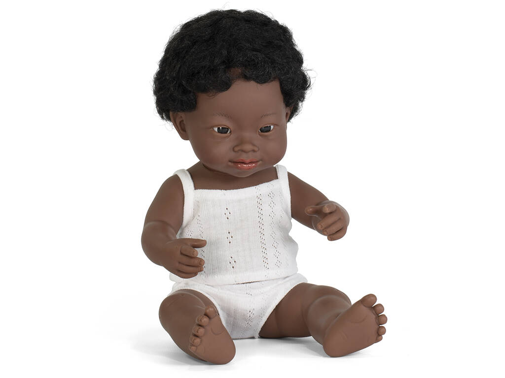 Muñeco Baby de Down Africano 38 cm. Miniland -