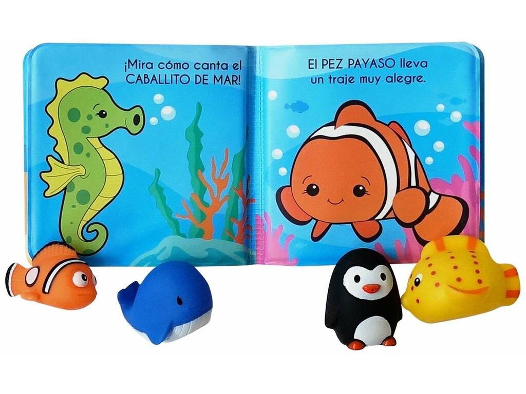 Livre des créatures de la mer avec 4 figurines de bain