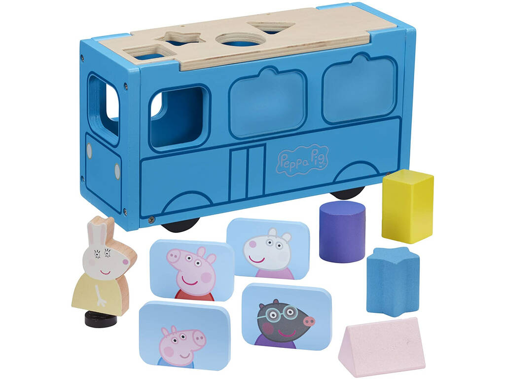 Peppa Pig Autobús de Madera con Figura y Formas Bandai CO07222
