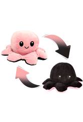 Reversible Stimmung Octopus Plüsch 20 cm. Pink und Schwarz