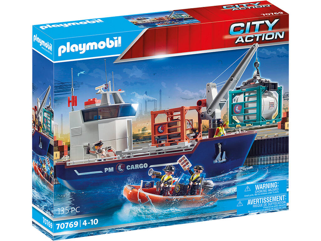 Playmobil City Action Gran Buque Portacontenedores con Barco Aduanero 70769