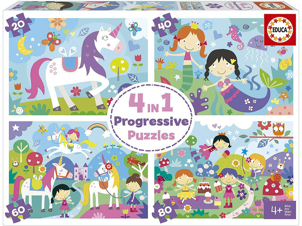 Progressive Puzzles 4 In 1 20-40-60-80 Fantasiewelt von Educa 18905