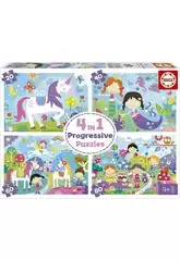 Puzzles Progressivos 4 En 1 20-40-60-80 Mundo De Fantasía de Educa 18905