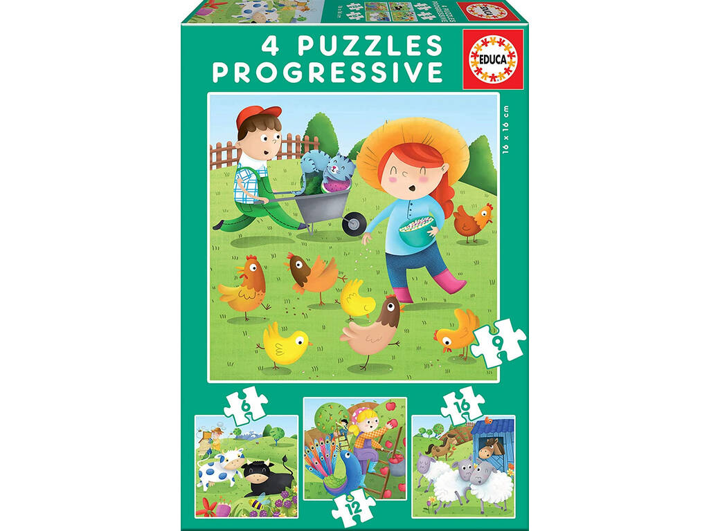Puzzle Progressifs 6-9-12-16 Animaux De La Ferme d'Educa 17145