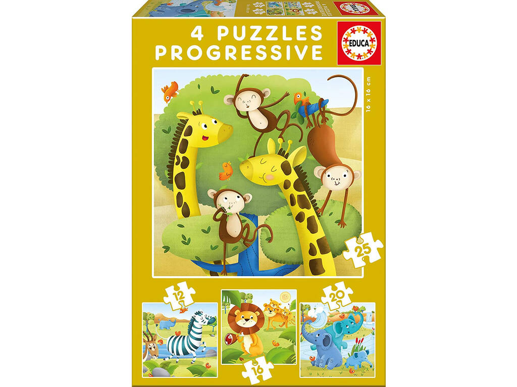 Puzzle Progressivos 12-16-20-25 Animais Selvagens de Educa 17147
