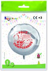 Ballon rond en polyamide Happy Birthday Balloon Globolandia 5473