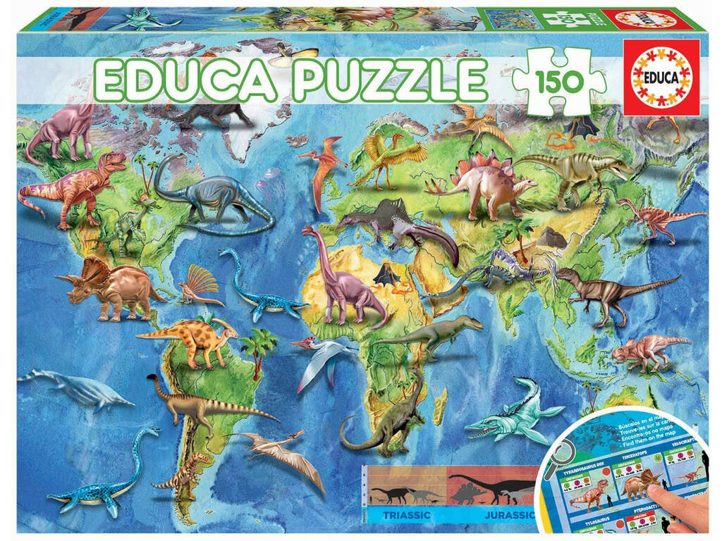 Puzzle 150 Mappamondo Dinosauri Educa 18997 - Juguetilandia