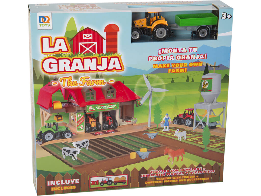 Der Bauernhof mit Figuren, Traktor mit Anhänger und Orange Accesoires