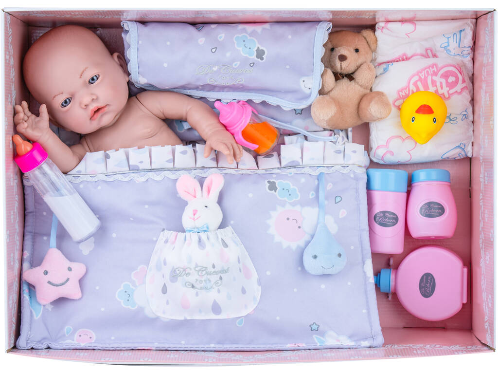 Neugeborene Puppe 45 cm. Mit Kulturbeutel und Zubehör Rosa Toys 5005