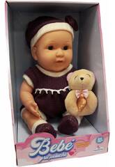 Bambola 38 cm. Vestito viola con orsacchiotto