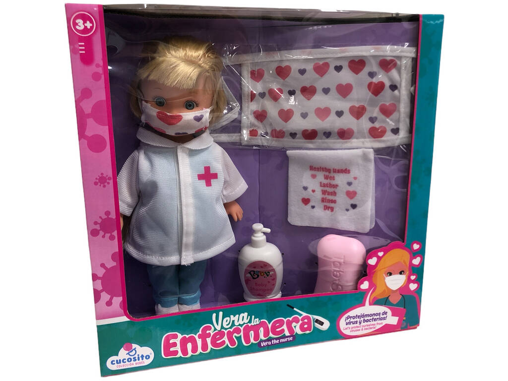 Boneca 28 cm. Enfermeira com Máscara e Acessórios