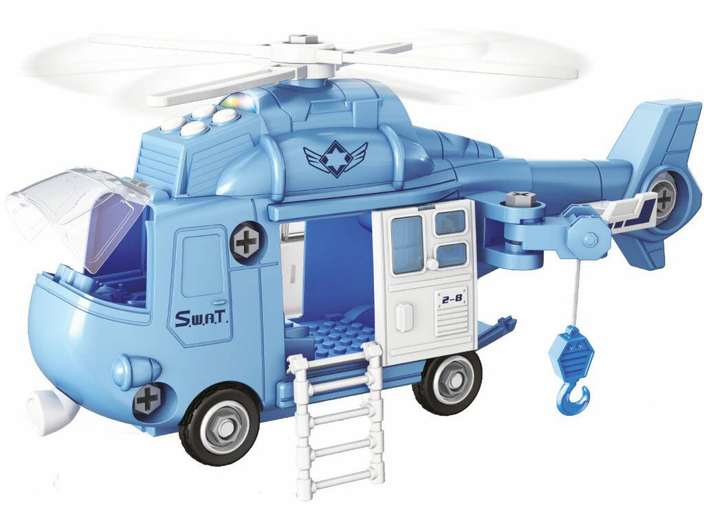 Helicóptero Transformável Polícia Luzes e Sons