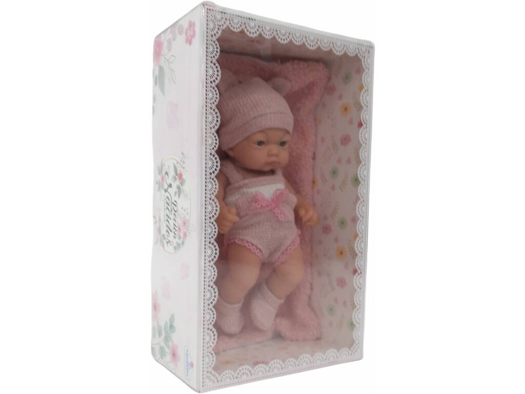 Baby Puppe 25 cm. Mit Kleid und Rosa Decke