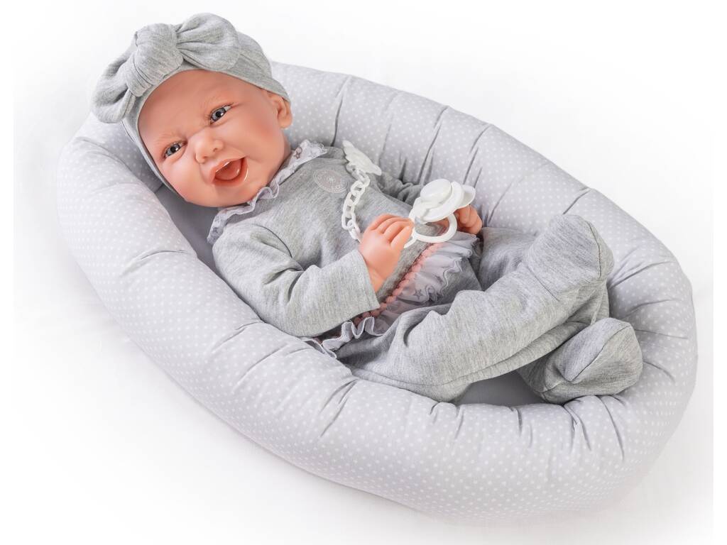 Neugeborene Puppe Carla 42 cm. Mit Wiege Antonio Juan 33228