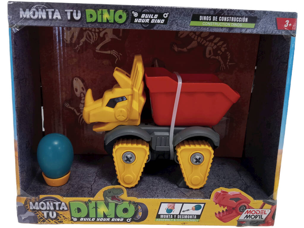 Monta Tu Dino Camión Volquete Rojo, Amarillo y Gris con Herramienta