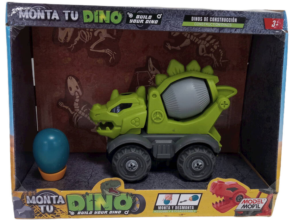 Monta Tu Dino Camión Hormigonera Verde y Gris con Herramienta