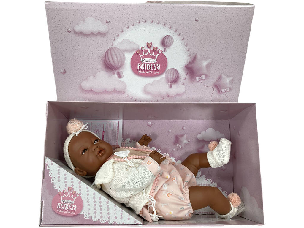 Puppe Sara Mulata Neugeborene 50 cm. Llorona Schleife und Jacke Berbesa 5216