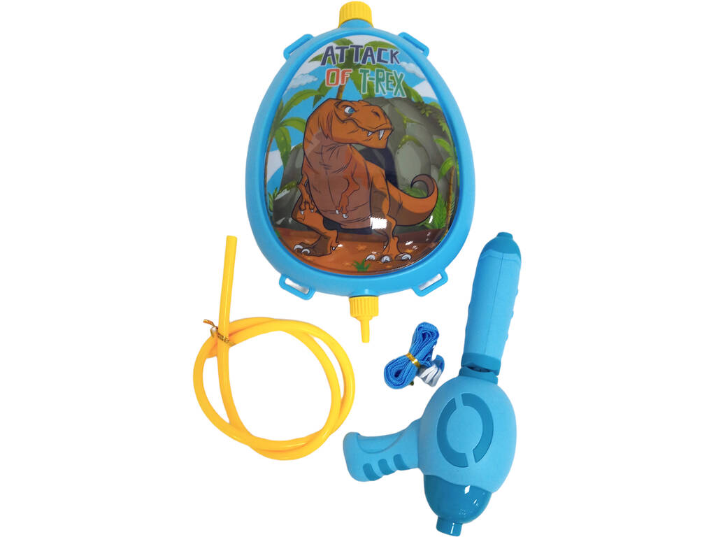 Zaino lanciatore d'acqua blu con dinosauro marrone