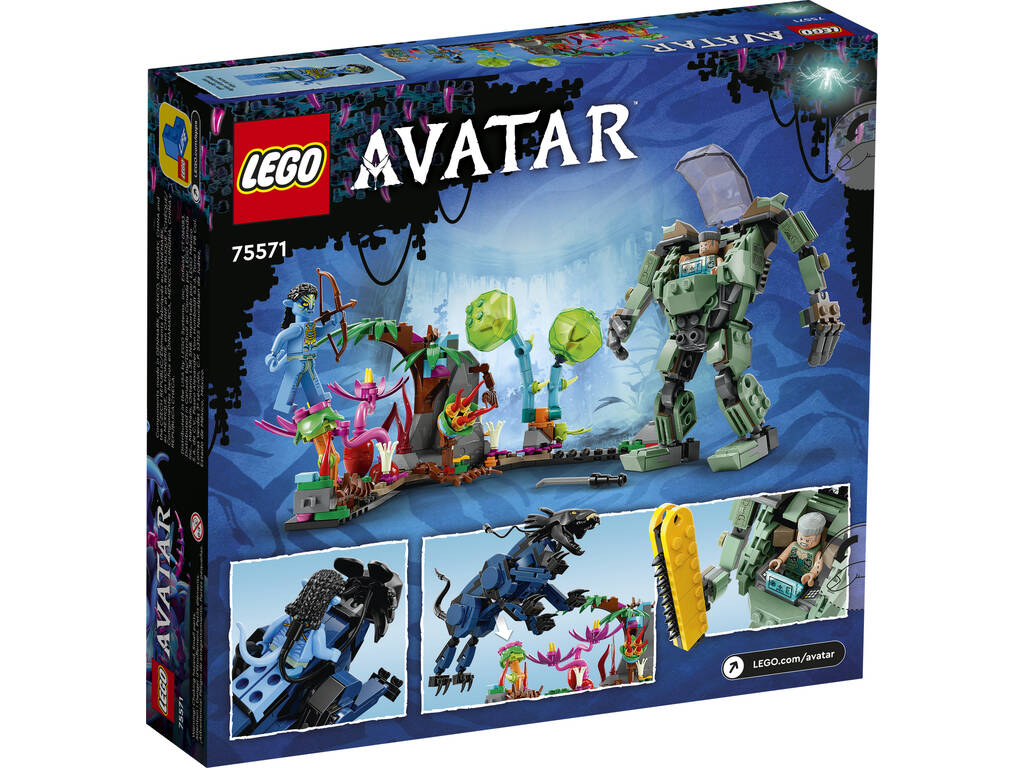 Lego Avatar Neytiri et Thanator contre Quaritch avec l'armure AMP 75571